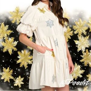 PEACH LOVE CALIFORNIA pleather holiday sequin snowflake dress sz S M L